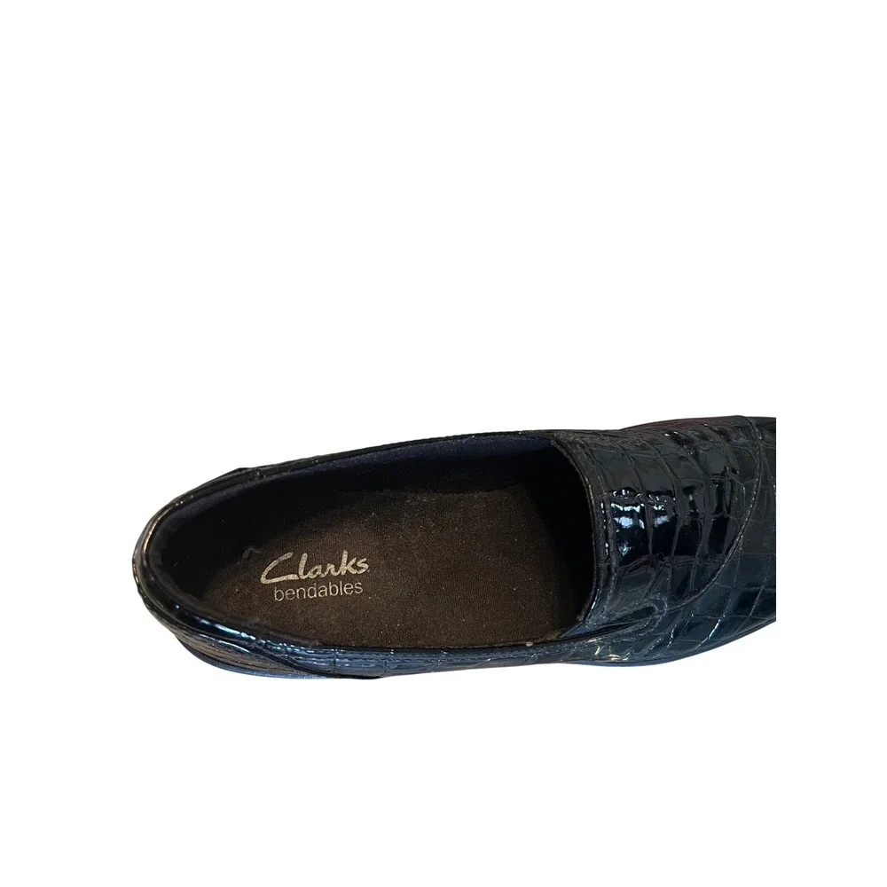 Clarks Bendables Black Croc‎ Embossed Patent Leather Slip On Loafers 9N 38633